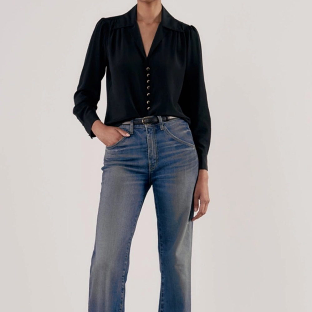 Nili Lotan Charolette Button Silk Top Black
